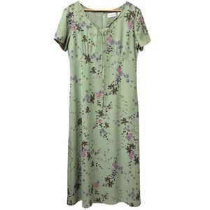 90s floral sage green romantic whimsical maxi dress, size 14